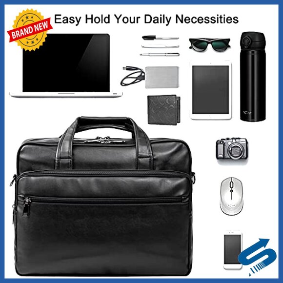 Leather Laptop Messenger Bag 17.3 Inch Business Briefcase Shoulder Bag - Picture 3 of 7